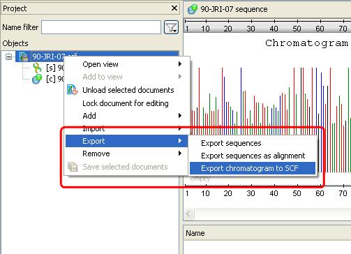 In the Project View context menu there is Export chromatogram to SCF item: After