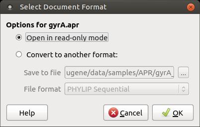 Importing APR and ACE Files To start working with APR file you can open it in the Alignment Editor in read-only mode or convert it to another format. To do this, open the *.apr file.