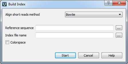 To build Bowtie index select the Tools NGS data analysis Build index for reads mapping item in the main menu. The Build Index dialog appears. Set the Align short reads method parameter to Bowtie.