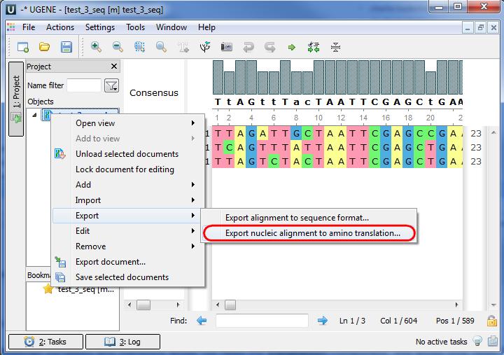 The Export Nucleic Alignmemt to Amino Translation dialog will appear: Here it is possible to specify the result file location, to