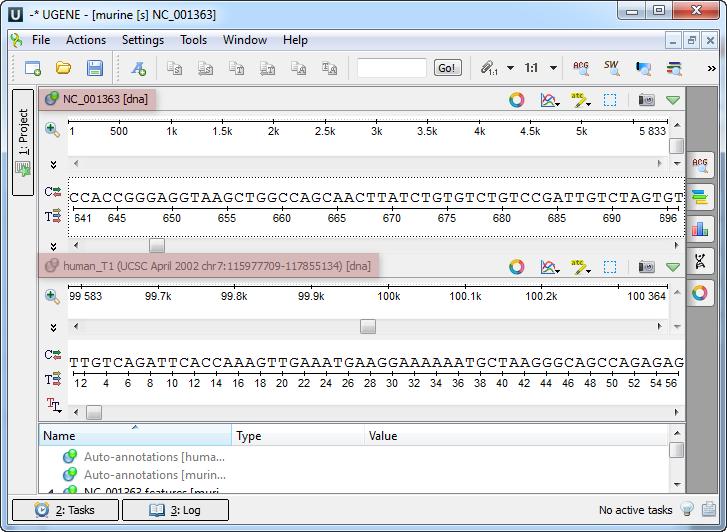 An example of the Sequence View with several sequences: You can change the focus by clicking on the corresponding sequence area.