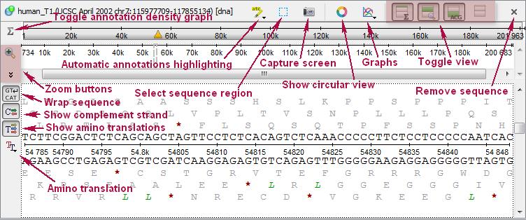 See also: Toggling Views Capturing Screenshot Zooming Sequence Showing and Hiding Translations Selecting Sequence Region Showing Sequence in Multiple Lines Sequence Overview The Sequence overview is