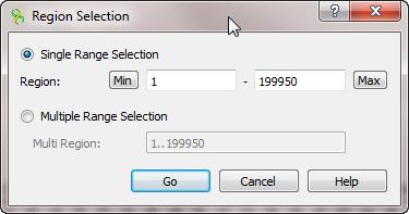 In the Zoom View and the Details View the selection can be adjusted by dragging its left or right border: Selecting a region using the dialog If information about exact coordinates of a region is