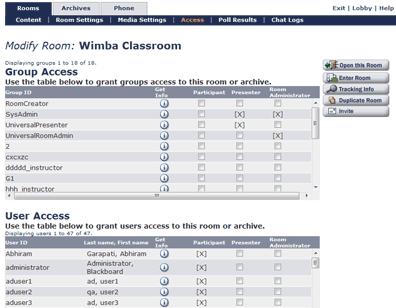 Modifying User and Group Access Overview If you have the ability to assign access privileges for your room, you will see an Access sub-tab in the navigation bar of your room.
