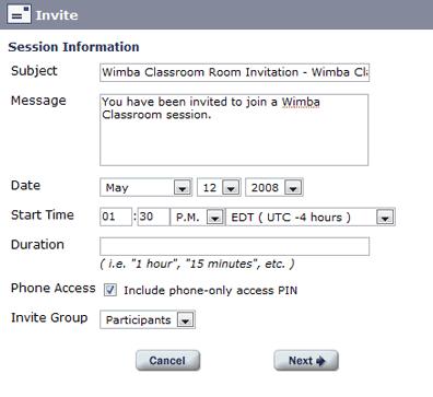 Room Invitation The Invite feature allows you to send presentation invitations to participants with the appropriate login information. To send an invitation to participants: 1. Click the Rooms tab 2.