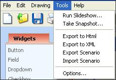 export the whole project or a selected group to a scenario. import a scenario into the root group or a selected group.