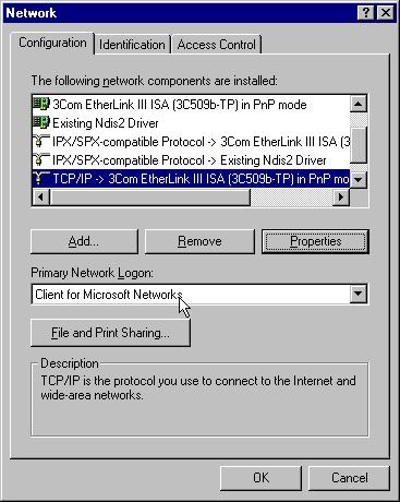 Windows Setup NOTE! The computer must be set to 10Base-T or Auto. NOTE! The following procedure applies to Windows 95 or 98. The options indicated might not be accessible in Windows NT or 2000.
