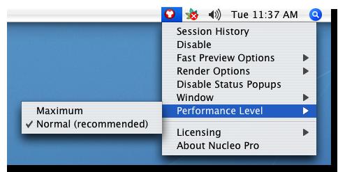 Selecting the Performance Level You can choose how aggressive Nucleo Pro will be in utilizing CPU and RAM resources on your system by selecting a performance level. To do so: 1.