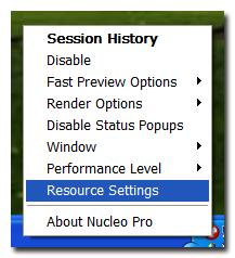 Resource Settings You can make custom adjustments to the number of CPUs and the amount of RAM used by Nucleo Pro by using the Resource Settings dialog.