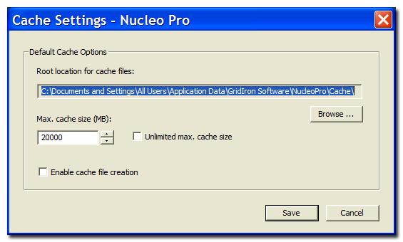 Cache Settings From the Cache Manager you can change the default cache settings used by Nucleo Pro on new AE projects.