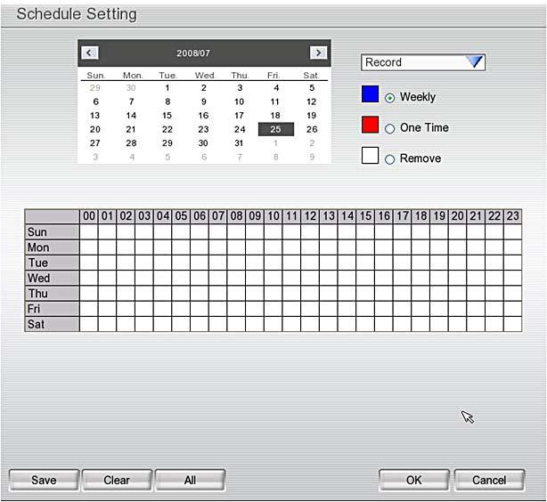 Schedule Setting Set Schedule to enable system Record,