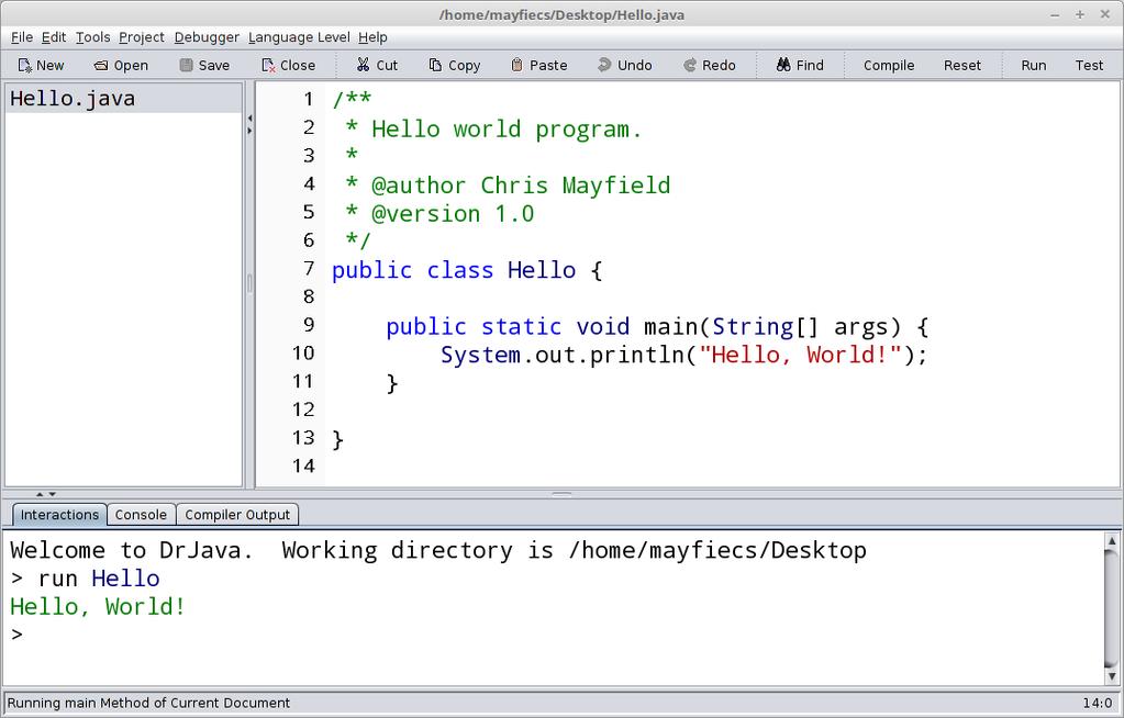 Model 2 Hello, World! Questions (10 min) 5. What is the name of the class? What is the name of the file? What directory is it in? 6. How many lines of code is the above program?