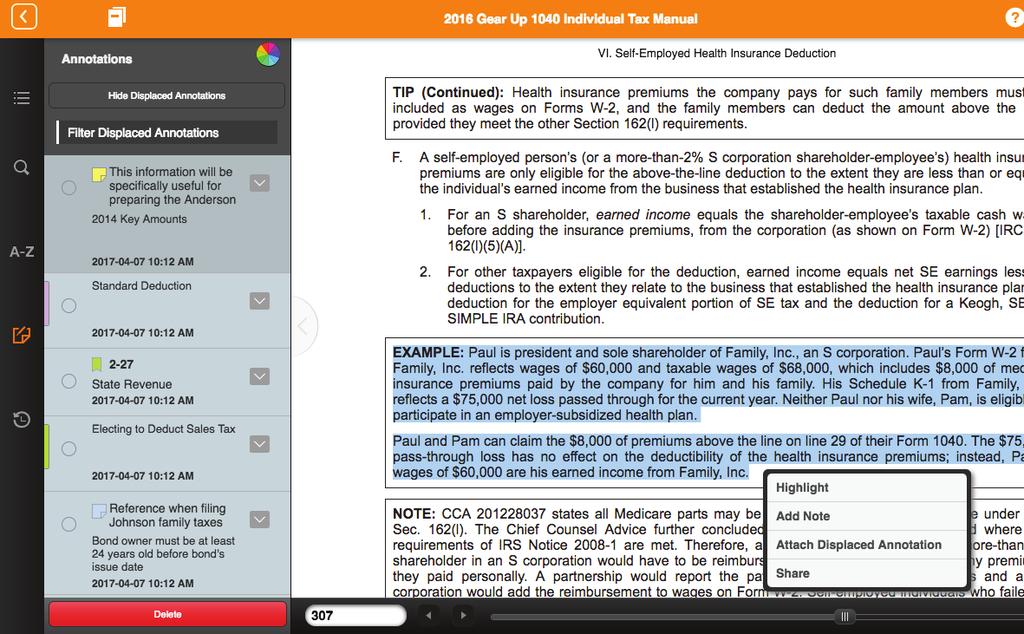 You can also jump to the beginning of the section where the annotation