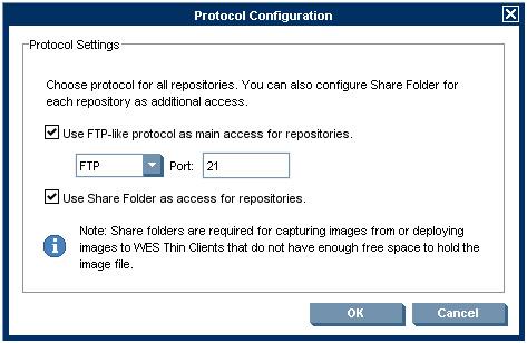 In the Protocol Configuration dialog box, establish the protocol and port you wish to use.