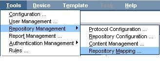 To configure the Repository Mappings, select Tools > Repository Management > Repository Mapping to open the Repository Mapping dialog.