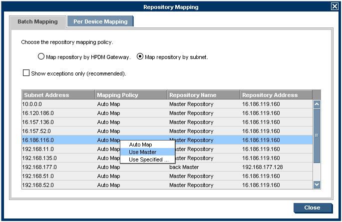 Figure 8-17 Repository Mapping dialog Batch Mapping by subnet NOTE: time.