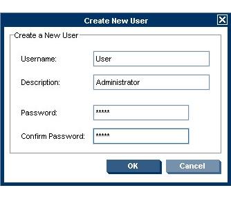 2. Click Add to add a new user. The Create New User dialog box will appear. Figure 9-2 Create New User dialog 3. Enter a Username for the new user and specify a Password.