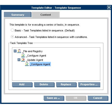 Advanced template sequences Advanced template sequences are defined by clicking the Content tab and then clicking Advanced.