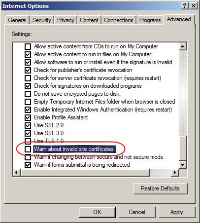 Mismatch Considerations If the site name or IP address used for generating the certificate no longer matches the current address of the KN1000 a mismatch warning occurs: You can click Yes to go on,