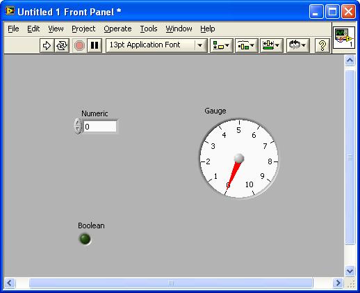 4 Virtual Instruments with LabVIEW Front Panel and Block Diagram In this task you will learn to create a simple user interface in LabVIEW and how to create the code for it.