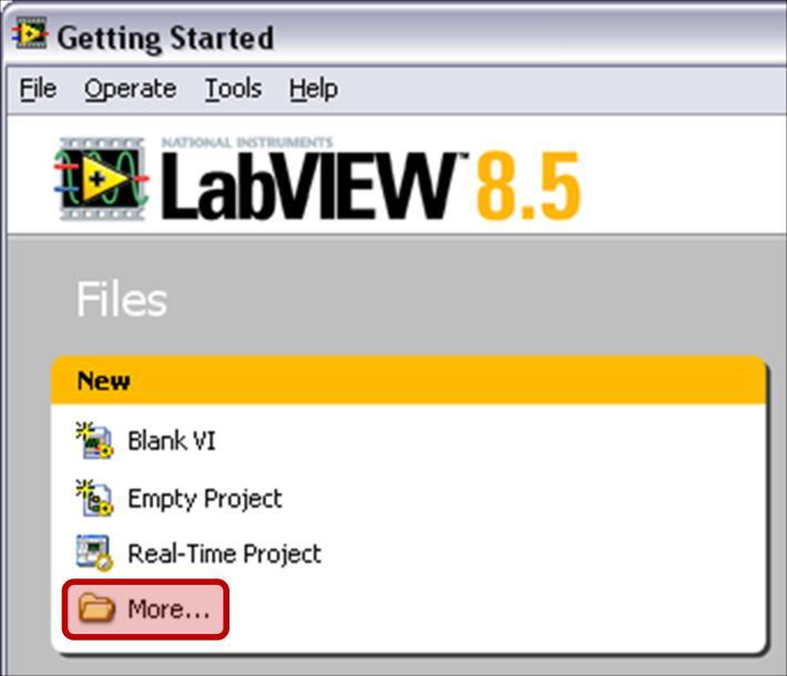 2. Opening a New VI from a Template LabVIEW provides built-in template VIs that include the functions, structures, and front panel objects you need to get started building common measurement