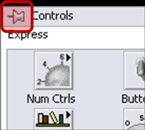 Complete the following steps to add a knob control to the front panel: Throughout the exercise, you can undo recent edits by selecting Edit» Undo from the toolbar or pressing the <Ctrl-Z> keys. a. If the Controls palette is not visible on the front panel select View» Controls Palette from the toolbar.