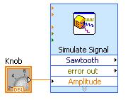 5. Wiring Objects on the Block Diagram To use the knob to change the amplitude of the signal, you must connect two objects on the block diagram.