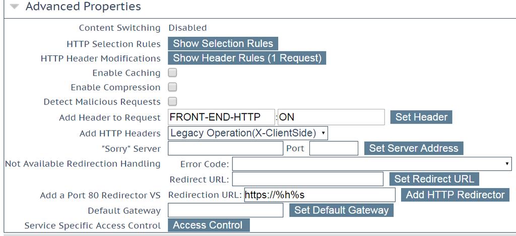 Figure 4-16: Advanced Properties Enter FRONT-END-HTTP in the first Add Header to Request text box.