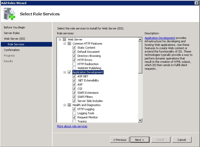 The Select Role Services dialog box opens.
