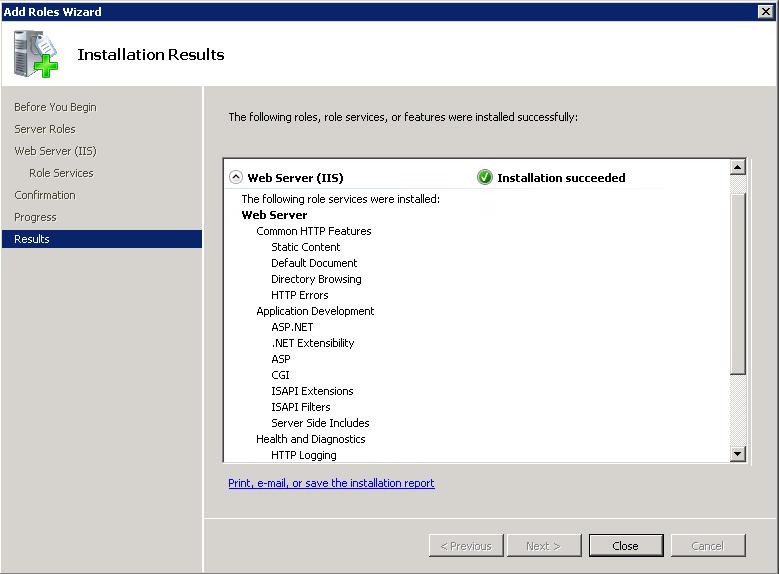 8. When the installation completes, click Close.