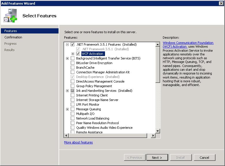 Activate Windows Communication Foundation (WCF) 1.