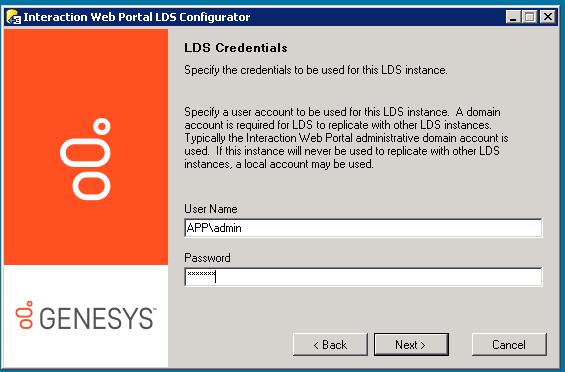 Select the LDS instance type you want to install and click Next. The LDS Credentials dialog box appears. 6.