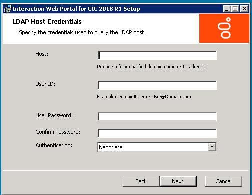 In the Host, User ID, User Password, and Confirm Password fields, enter the LDAP Host credentials.