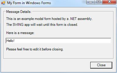 Running the program Running the program is simple. First, start the.net side, either by running the SwingInteropDotNetSide application inside Visual Studio.