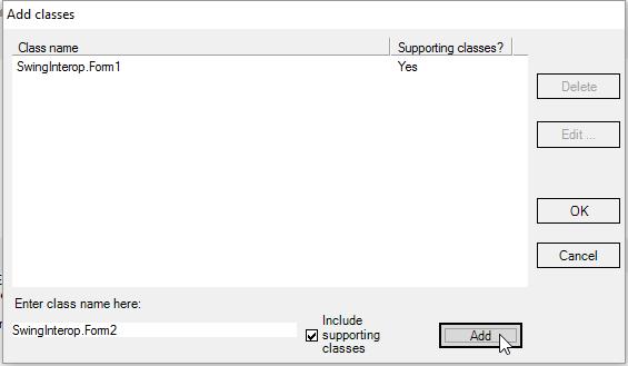 Figure 6. Adding a class from the classpath Loading the classes may take a few seconds. Progress will be shown in the output pane in the bottom of the window, and in the progress bar.