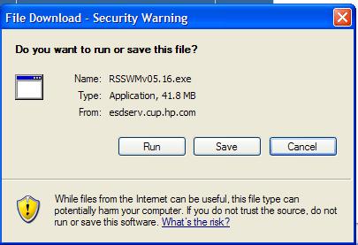 You can either Run or Save the Remote Support Software Manager RSSWMv05.16.exe (executable.zip file) to your Hosting Device.