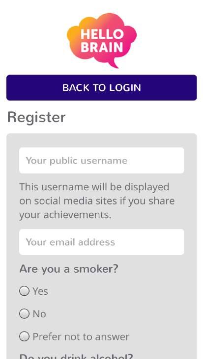 Login or Sign Up to take the Hello Brain Challenge To Register to take the Hello Brain Challenge, you will need to create a unique public Username.