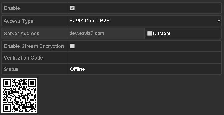 scanning tool of your phone to quickly get the code by scanning the QR code below. Figure 11. 4 EZVIZ Cloud P2P Settings Interface 7. Click the Apply button to save and exit the interface.