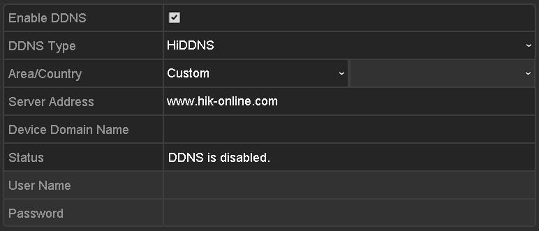 3) Enter the Device Domain Name. You can use the alias you registered in the HiDDNS server or define a new device domain name.
