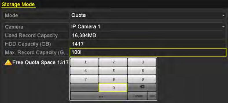 Select a camera for which you want to configure quota. 4. Enter the storage capacity in the text fields of Max. Record Capacity (GB), as shown in Figure 12.