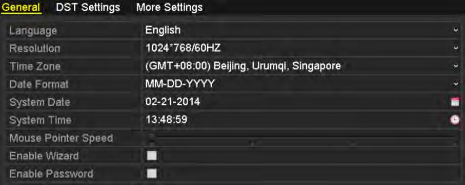 15.2 Configuring General Settings Purpose: You can configure the BNC output standard, VGA output resolution, mouse pointer speed through the Menu > Configuration > General interface. 1.