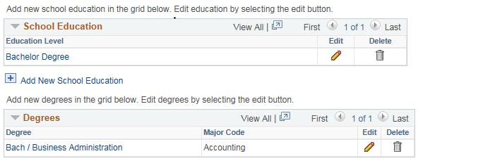 Under the Degrees section, click Add New Degrees. 28 29 Note: You must complete both the School Education and Degrees sections.