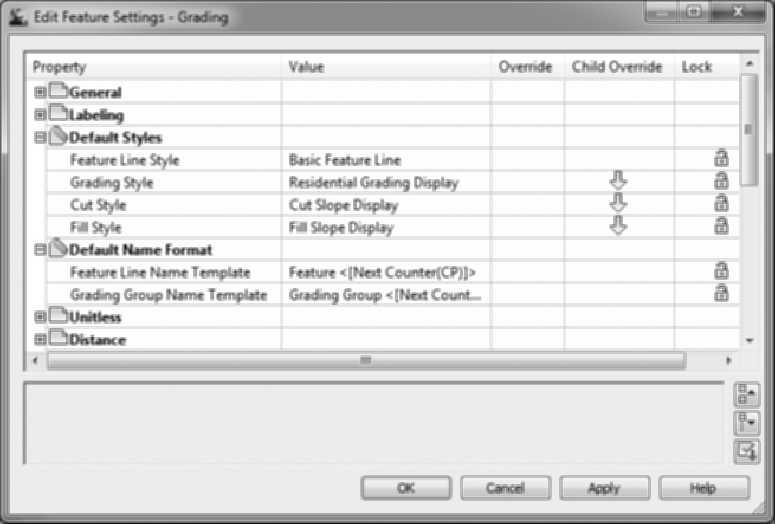 Settings sets default styles for grading and