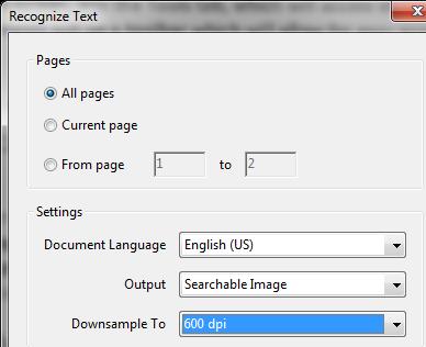 When Recognize Text is selected, Acrobat will open a new toolbar under the Enhance Scans tool.