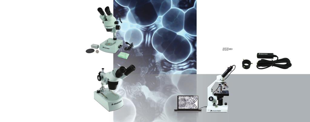 Stereo Microscopes Experience three-dimensional viewing with Celestron s sophisticated low power stereo microscopes featuring fully coated glass optics.