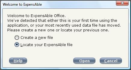 Launching ExpensAble Office for the First Time (Existing User with Existing Data File) ExpensAble Office saves all expense report envelopes, smart lists and other configuration data in a data file.