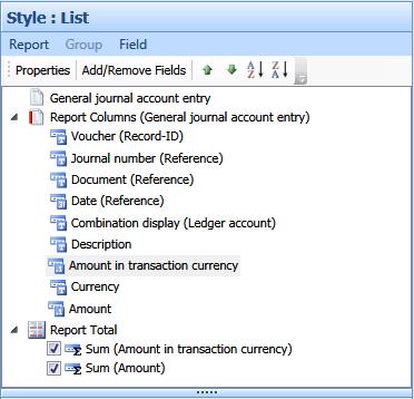 Context information and drill-down Figure 64 Re-ordered field list 43. Click Save As 44. In the file name type Voucher drill-down 45. Click OK 6.5.3.3 Link the saved query to the Voucher field Do this by associating the saved query to an extended data type: 1.