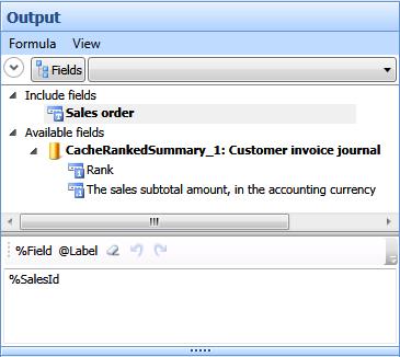 Free-format functions 11. Right-click to select the Sales order field (Field data %SalesId) Figure 17 Sales order is returned to the worksheet 12. Click Insert 13.