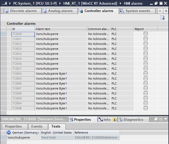 Configuring alarms 7.3 Configuring DB2 alarms Result The DB2 alarms have been imported and are displayed in the TIA Portal in two different editors: Below the PLC in the "PLC alarms" editor.