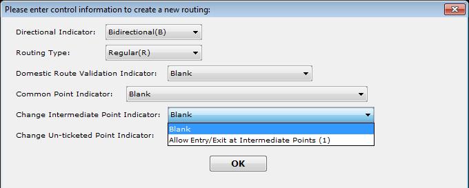 Creating Routings in FareManager Common Point Indicator (international tariffs only) a) Blank (default) Indicates that subscribers may link the add-on and specified routings at any common point.